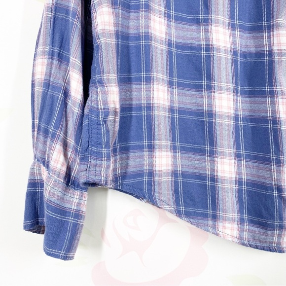 AERIE Blue Pink Checkered Checks Plaid Button Down Long Sleeves Shirt XL - Picture 3 of 9